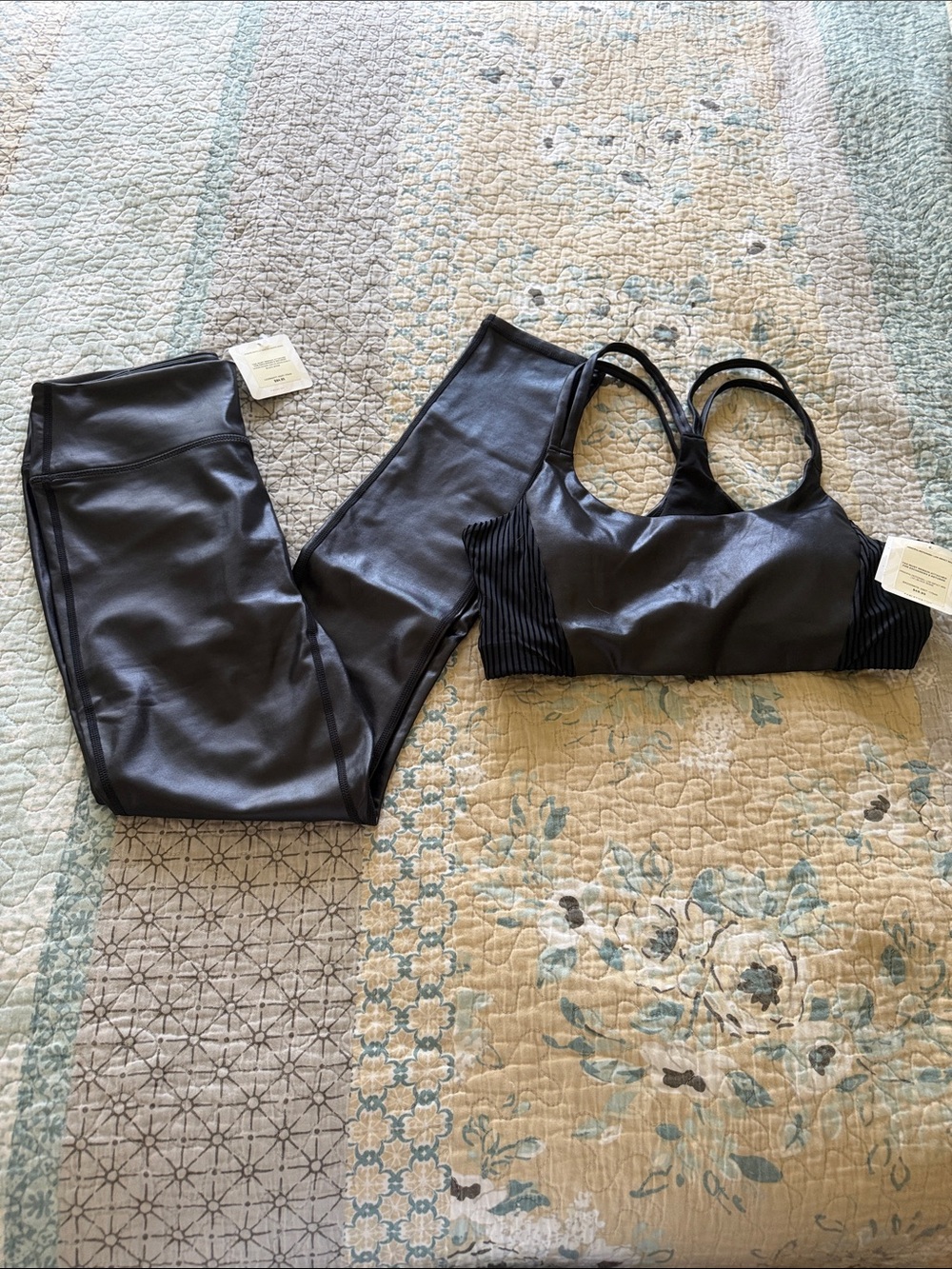 Fabletics Black Faux-Leather Sports Bra & Leggings Set